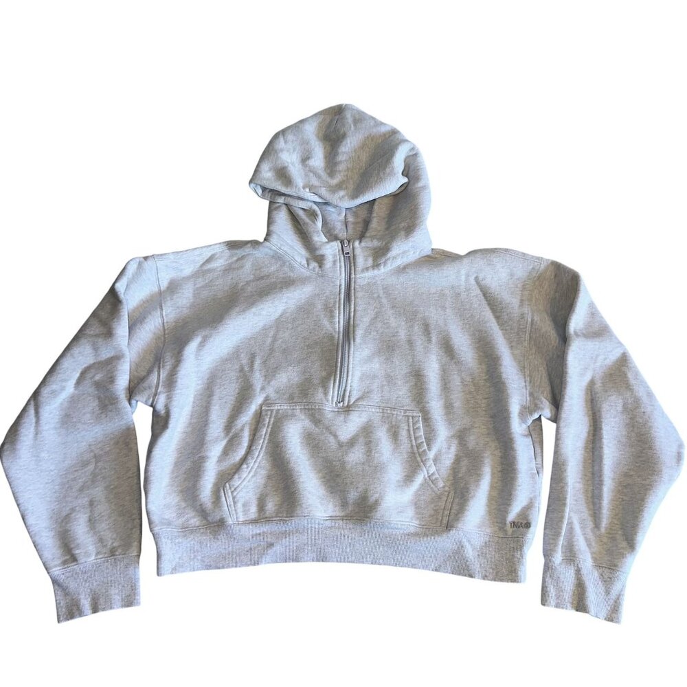 Aritzia TNA Cozy Sweatfleece Boyfriend 1/2 Zip White Sweatshirt Women's Large L